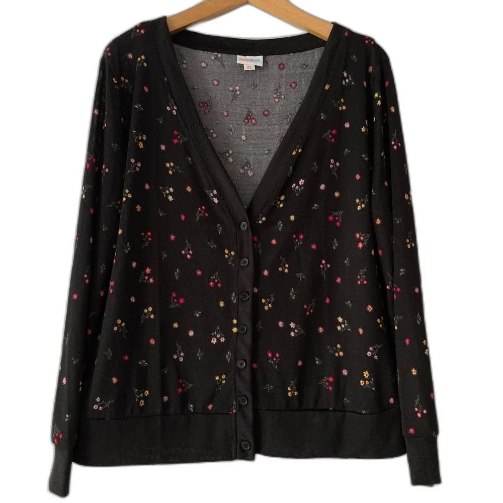 LuLaRoe Black Floral Print Cheryl Cardigan size: XS